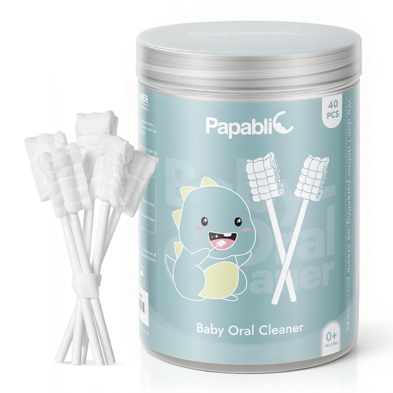 Papablic Baby Tongue Cleaner, Baby Oral Cleaner, Disposable Infant Mouth Cleaner Newborn, Upgrade Gum Cleaner with Paper Handle for Infants Ages 0-2 Years, 40 Pack