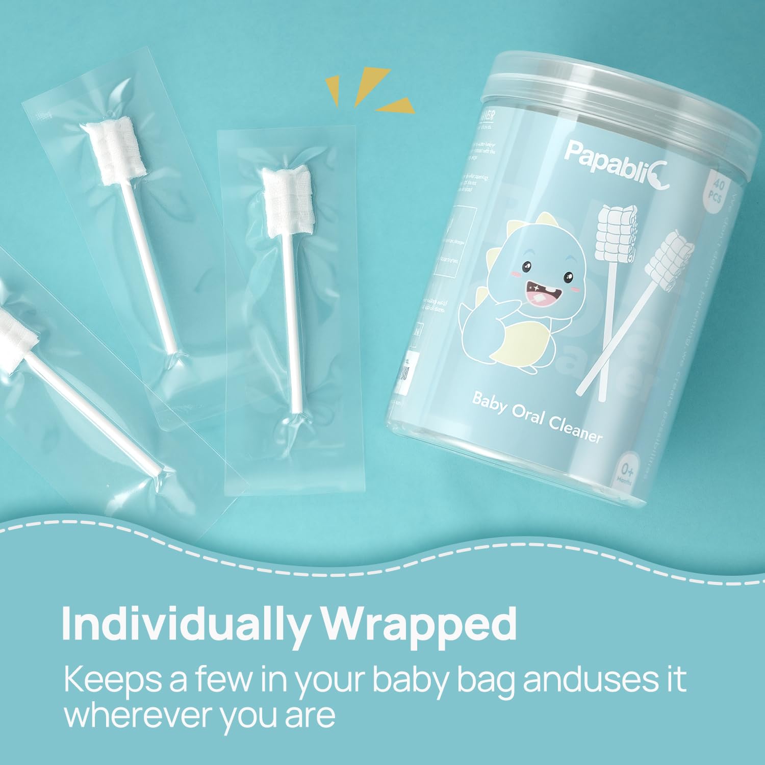 Papablic Baby Tongue Cleaner, Baby Oral Cleaner, Disposable Infant Mouth Cleaner Newborn, Upgrade Gum Cleaner with Paper Handle for Infants Ages 0-2 Years, 40 Pack - Image 3