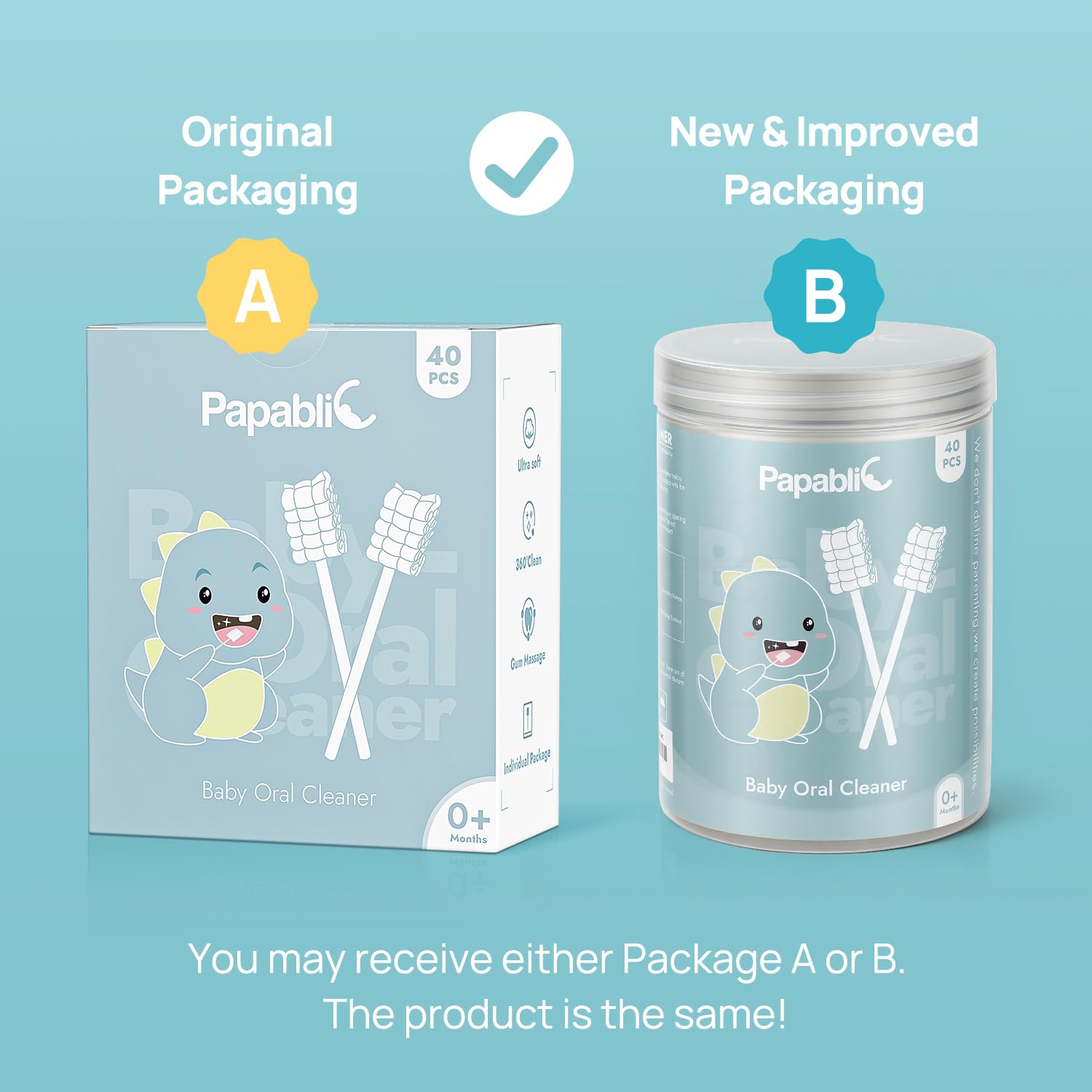 Papablic Baby Tongue Cleaner, Baby Oral Cleaner, Disposable Infant Mouth Cleaner Newborn, Upgrade Gum Cleaner with Paper Handle for Infants Ages 0-2 Years, 40 Pack - Image 6