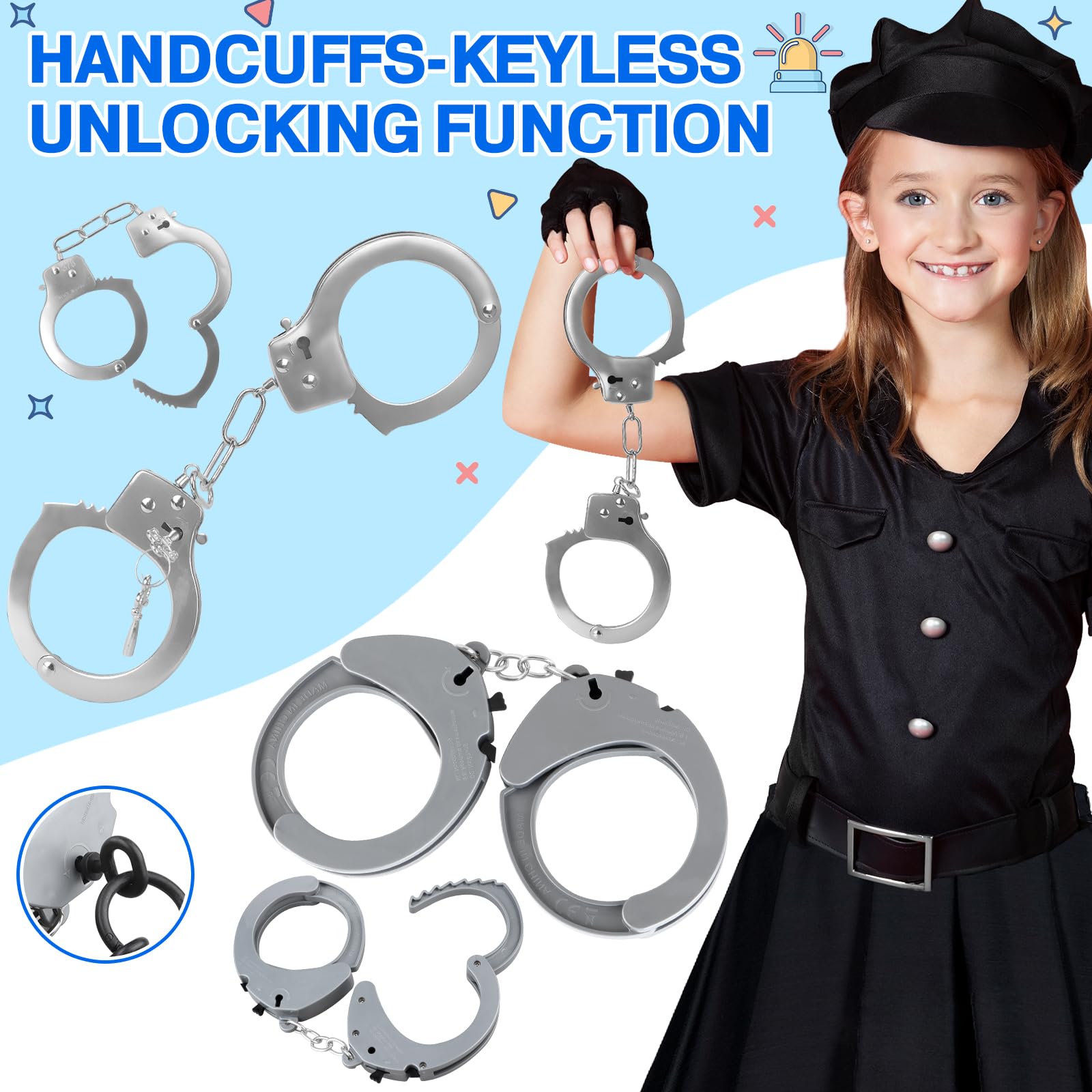 IVENRXIU Police Toys, Police Pretend Play Toys for Kids Boys and Girls, Role Play Set with Police Accessories, Handcuffs, Warning Light, Police Badge, Birthday Halloween Christmas Gifts - Image 5