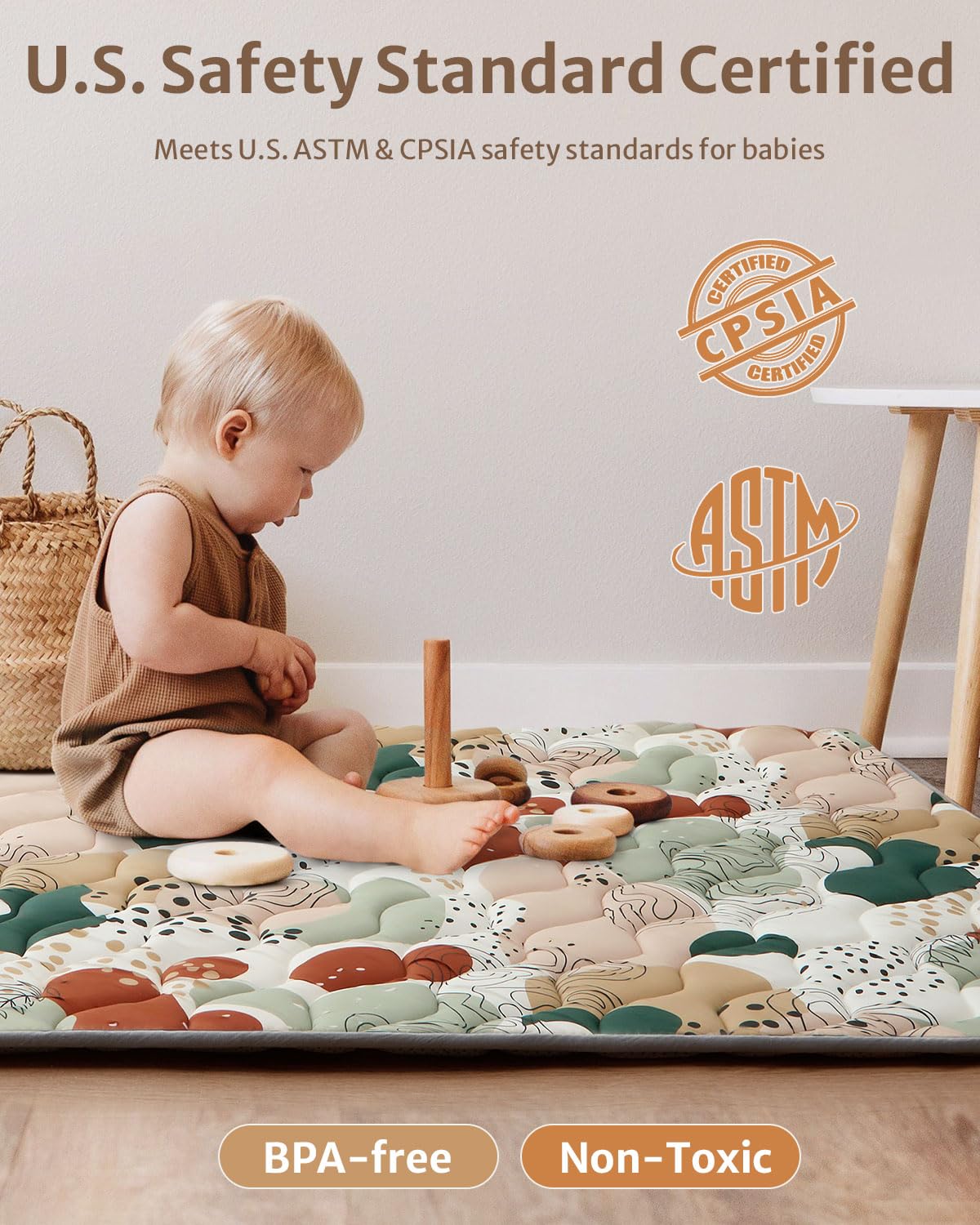 Blissful Diary Baby Play Mats for Floor, 50x50 Inch Crawling Mat for Playpen, Thick Padding Foam Playmats for Babies and Toddlers, Modern Abstract - Image 3