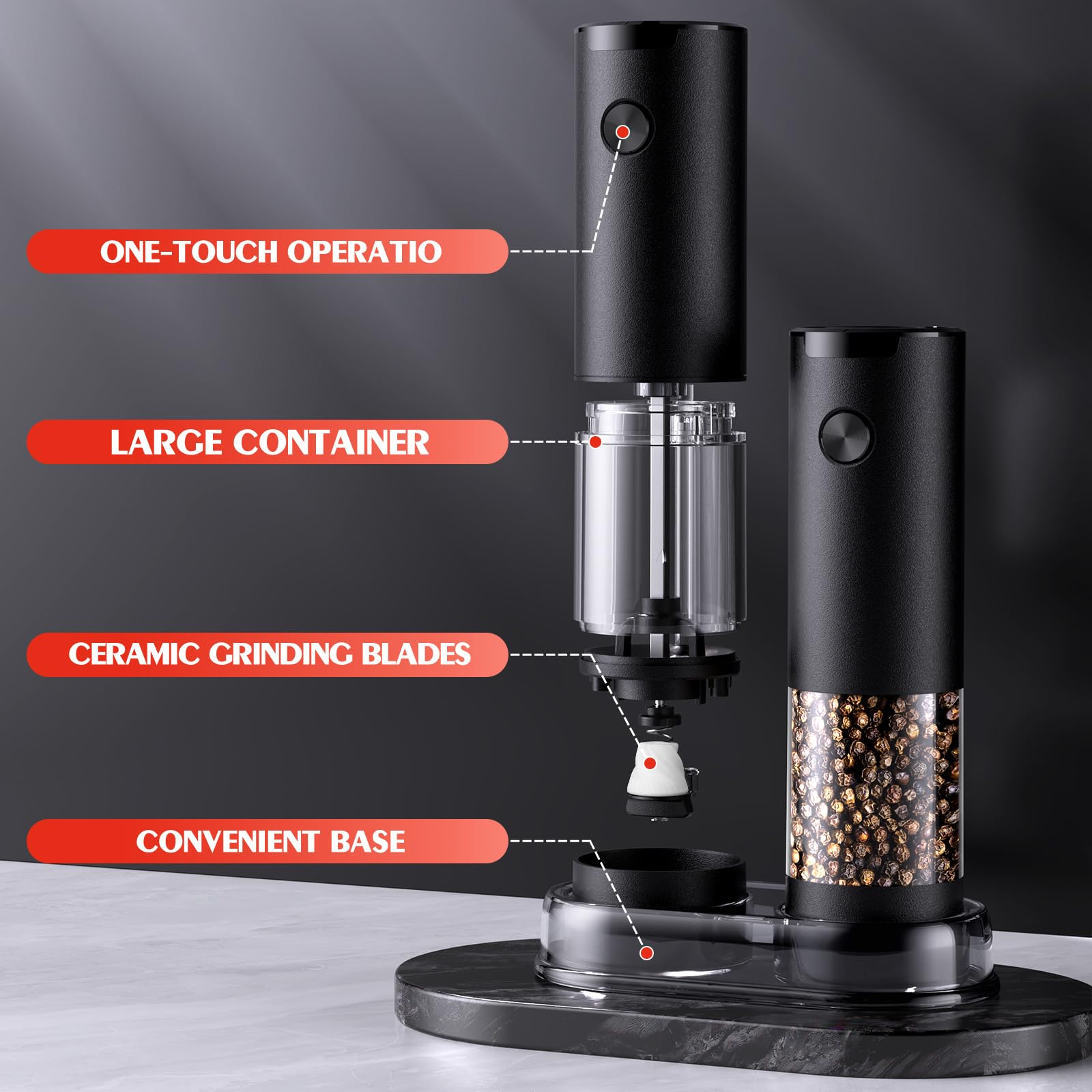 Electric Salt and Pepper Grinder Set Automatic Battery Pepper Mill Shakers Adjustable Coarseness Upgraded Larger Capacity with Led Home and Kitchen Appliances Birthday Gifts for Women Mom - Image 2