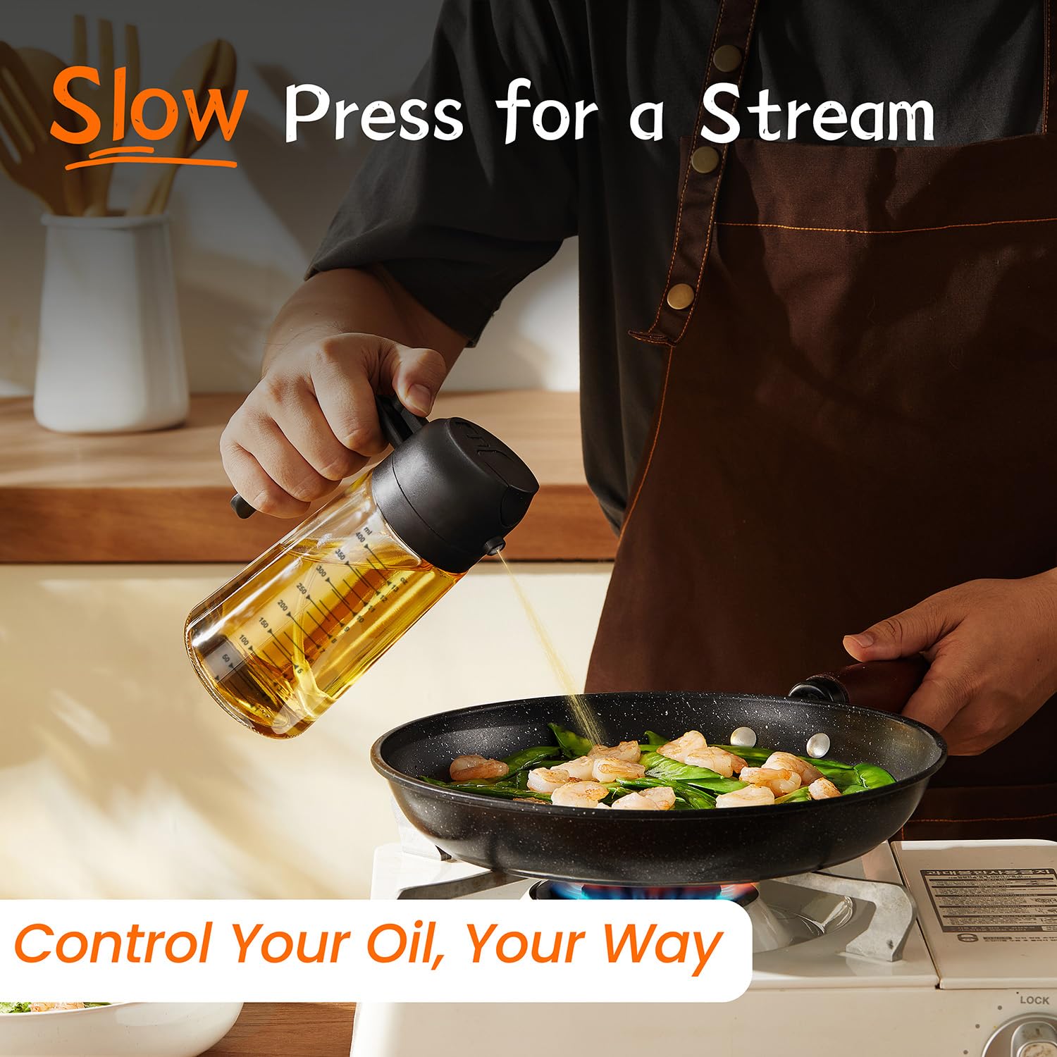 TrendPlain 16oz/470ml Glass Olive Oil Sprayer for Cooking – 2 in 1 Olive Oil Dispenser Bottle for Kitchen Gadgets and Air Fryer Accessories, Salad, BBQ - Black - Image 6
