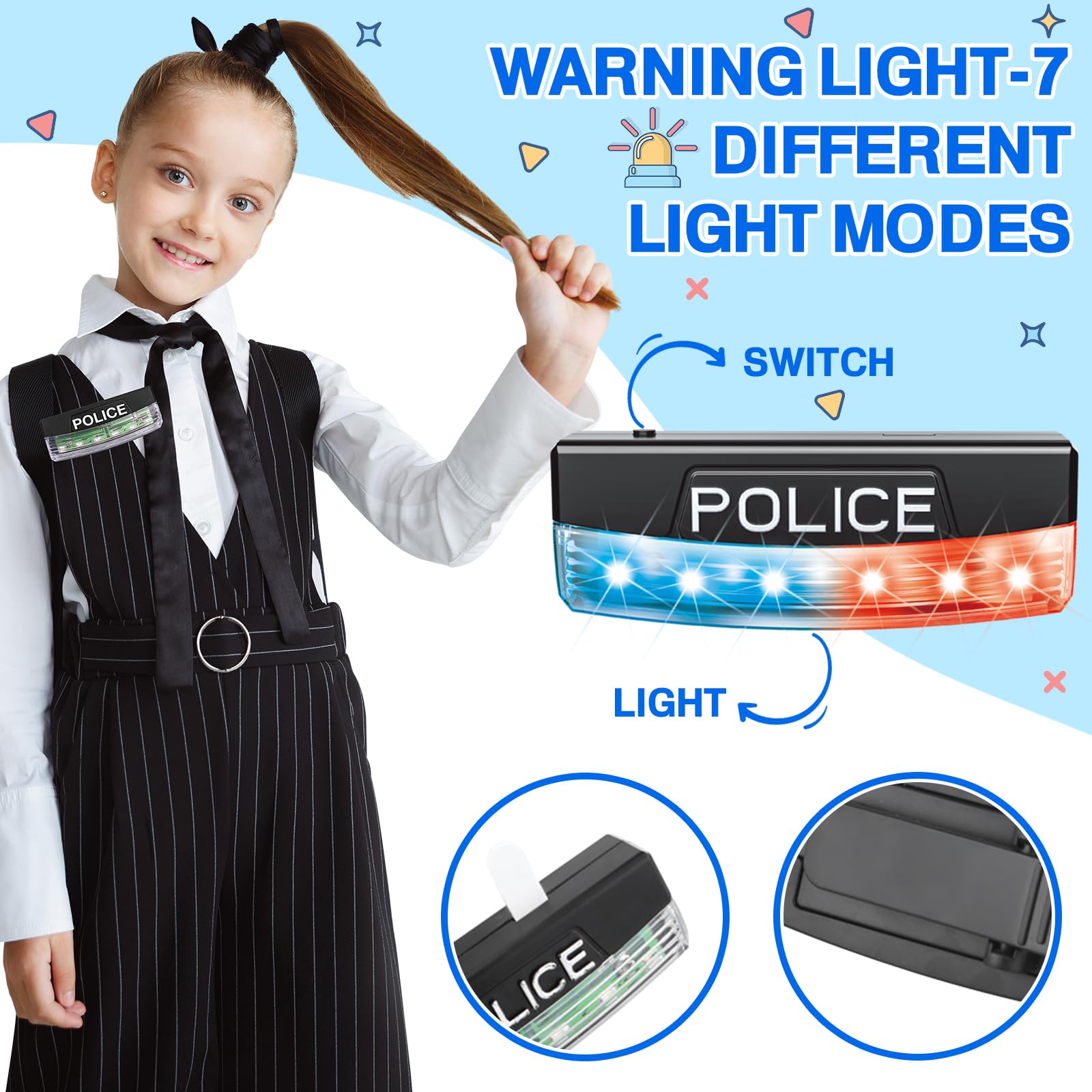 IVENRXIU Police Toys, Police Pretend Play Toys for Kids Boys and Girls, Role Play Set with Police Accessories, Handcuffs, Warning Light, Police Badge, Birthday Halloween Christmas Gifts - Image 6