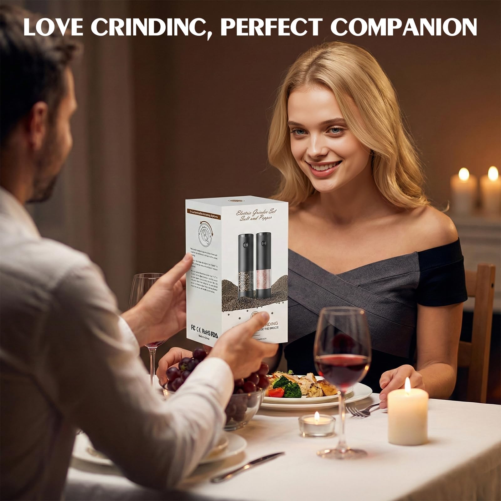 Electric Salt and Pepper Grinder Set Automatic Battery Pepper Mill Shakers Adjustable Coarseness Upgraded Larger Capacity with Led Home and Kitchen Appliances Birthday Gifts for Women Mom - Image 4