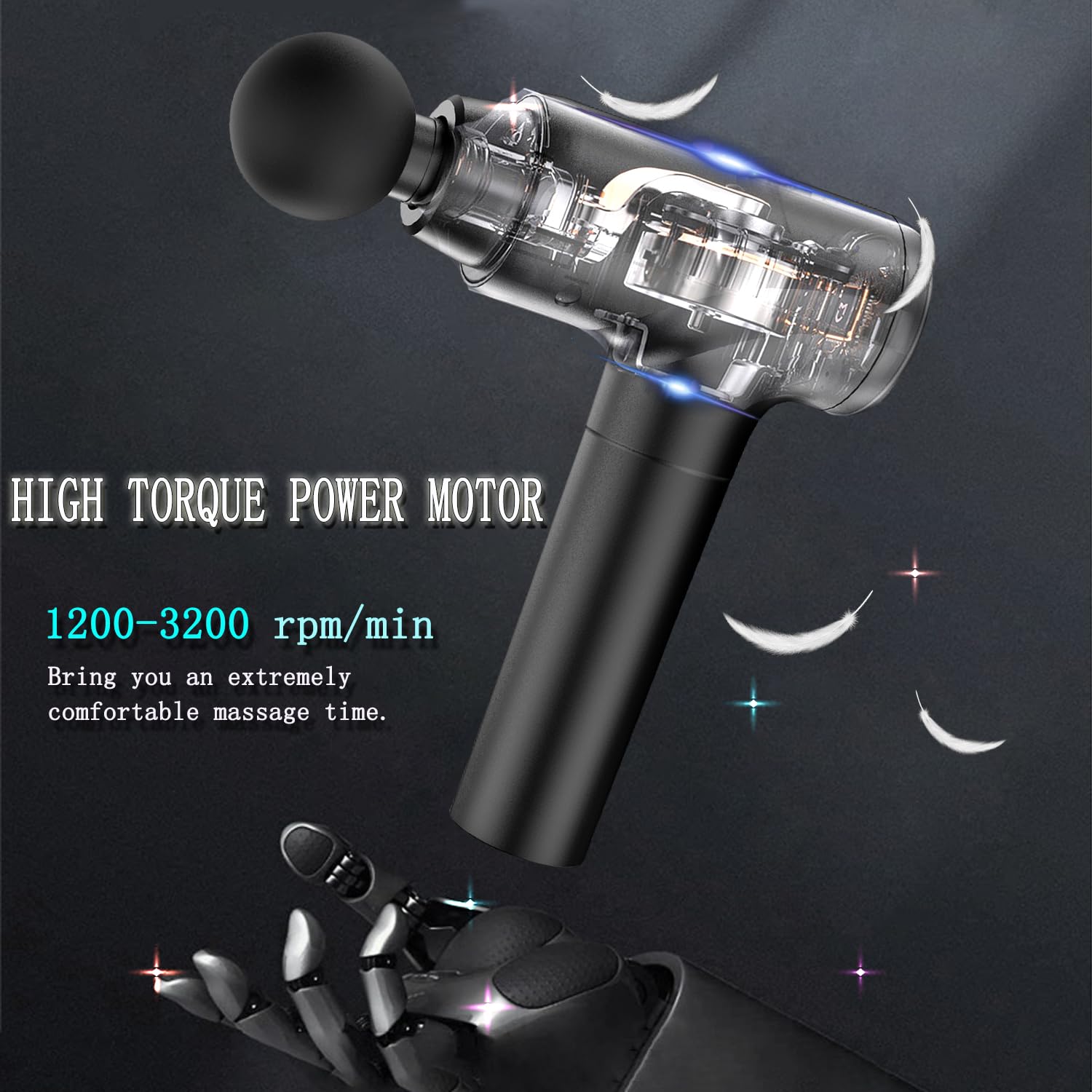 Elefor Massage Gun Deep Tissue,Percussion Back Massager Gun for Athletes Muscle Massage Gun for Pain Relief with 8 Massage Heads & 20 Speeds (Matte Black) - Image 5