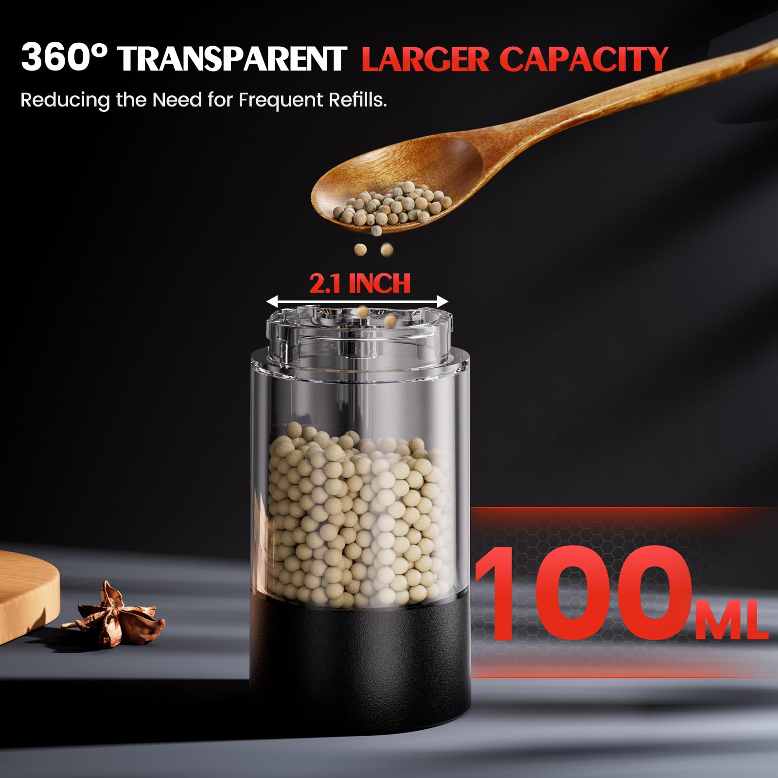 Electric Salt and Pepper Grinder Set Automatic Battery Pepper Mill Shakers Adjustable Coarseness Upgraded Larger Capacity with Led Home and Kitchen Appliances Birthday Gifts for Women Mom - Image 6