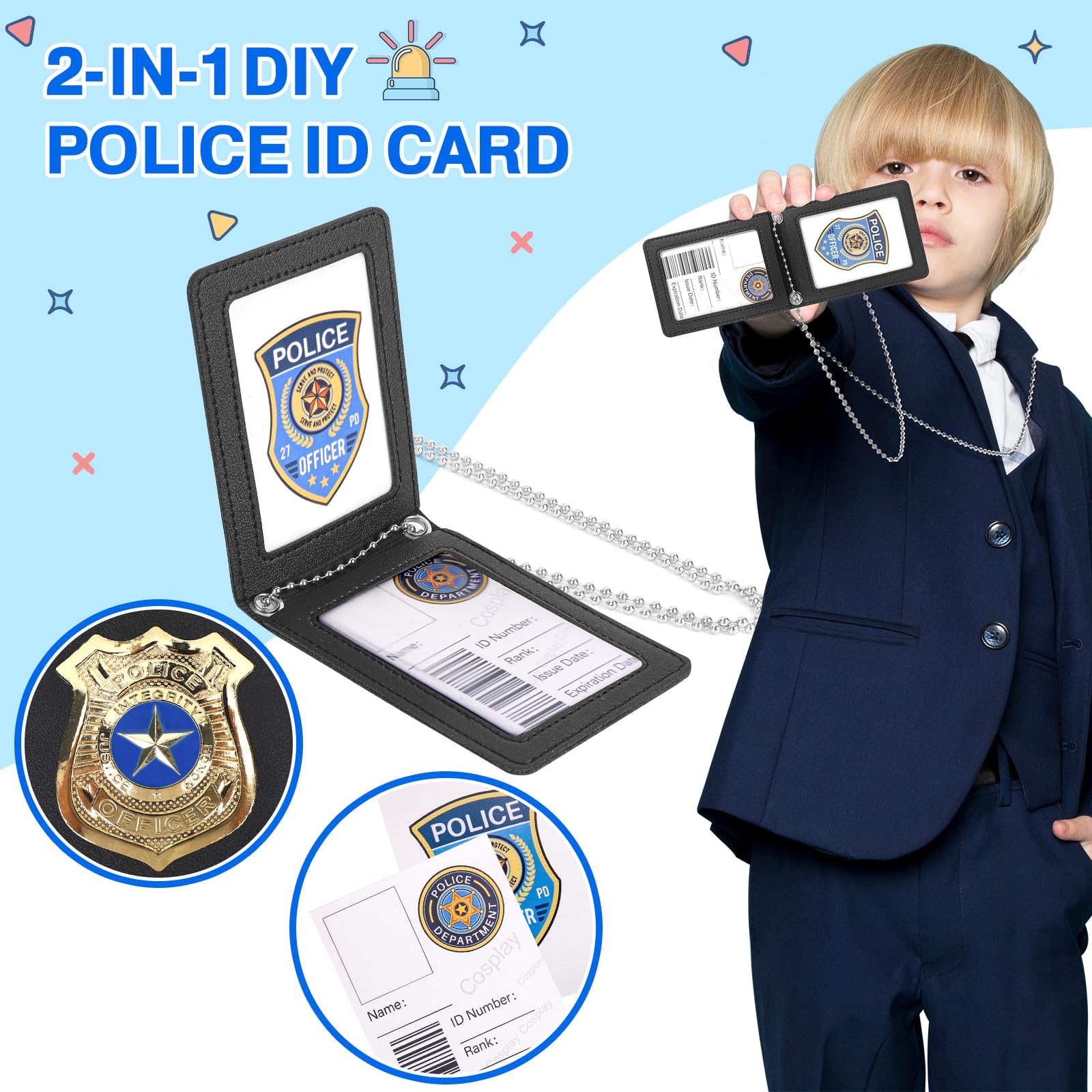 IVENRXIU Police Toys, Police Pretend Play Toys for Kids Boys and Girls, Role Play Set with Police Accessories, Handcuffs, Warning Light, Police Badge, Birthday Halloween Christmas Gifts - Image 3
