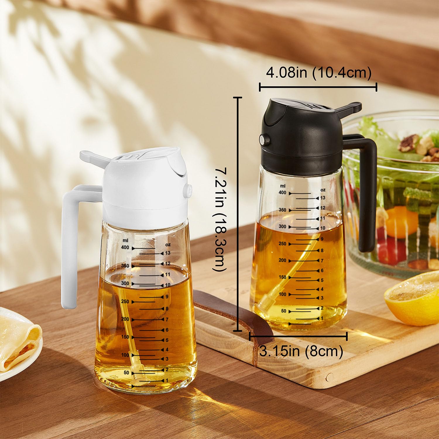 TrendPlain 16oz/470ml Glass Olive Oil Sprayer for Cooking – 2 in 1 Olive Oil Dispenser Bottle for Kitchen Gadgets and Air Fryer Accessories, Salad, BBQ - Black - Image 4