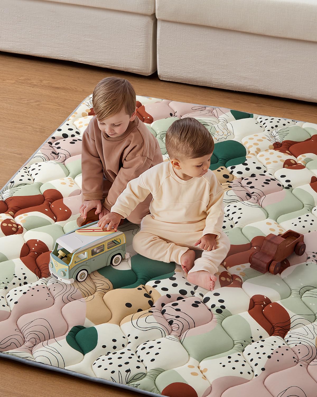Blissful Diary Baby Play Mats for Floor, 50x50 Inch Crawling Mat for Playpen, Thick Padding Foam Playmats for Babies and Toddlers, Modern Abstract - Image 2