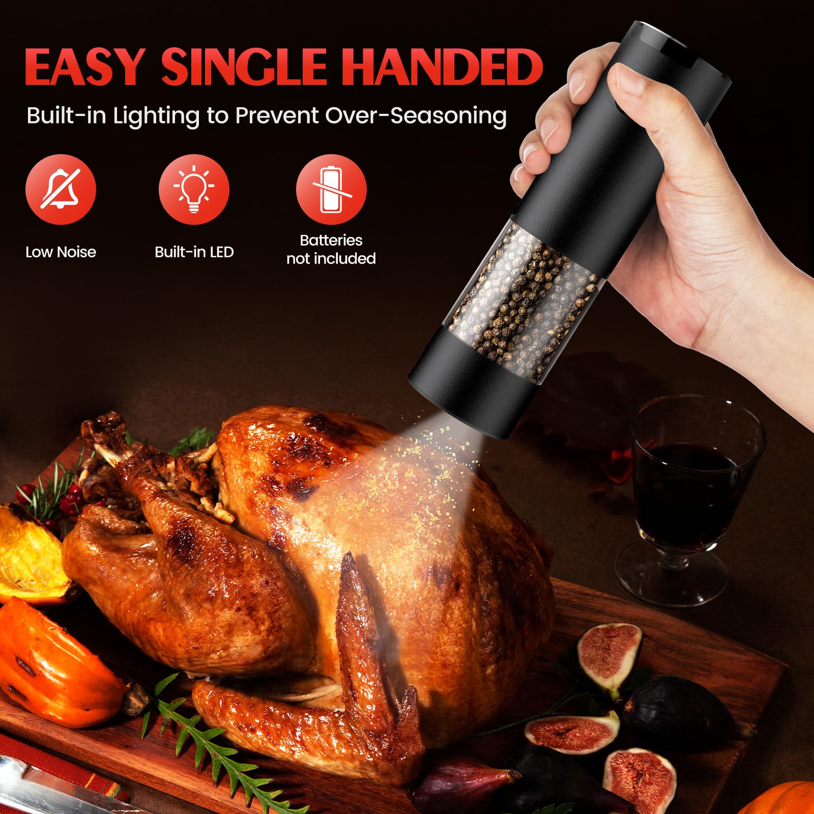 Electric Salt and Pepper Grinder Set Automatic Battery Pepper Mill Shakers Adjustable Coarseness Upgraded Larger Capacity with Led Home and Kitchen Appliances Birthday Gifts for Women Mom - Image 9