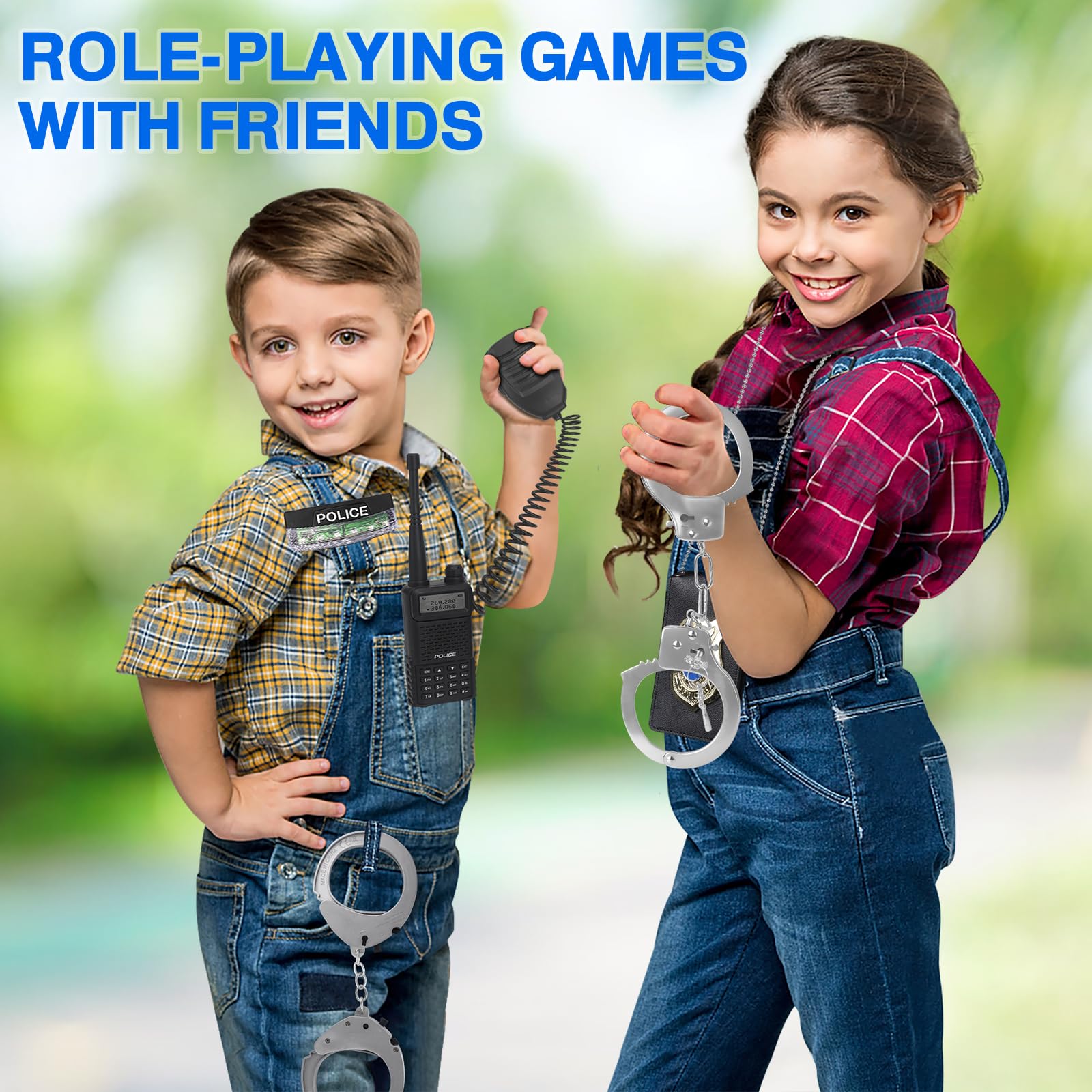 IVENRXIU Police Toys, Police Pretend Play Toys for Kids Boys and Girls, Role Play Set with Police Accessories, Handcuffs, Warning Light, Police Badge, Birthday Halloween Christmas Gifts - Image 7