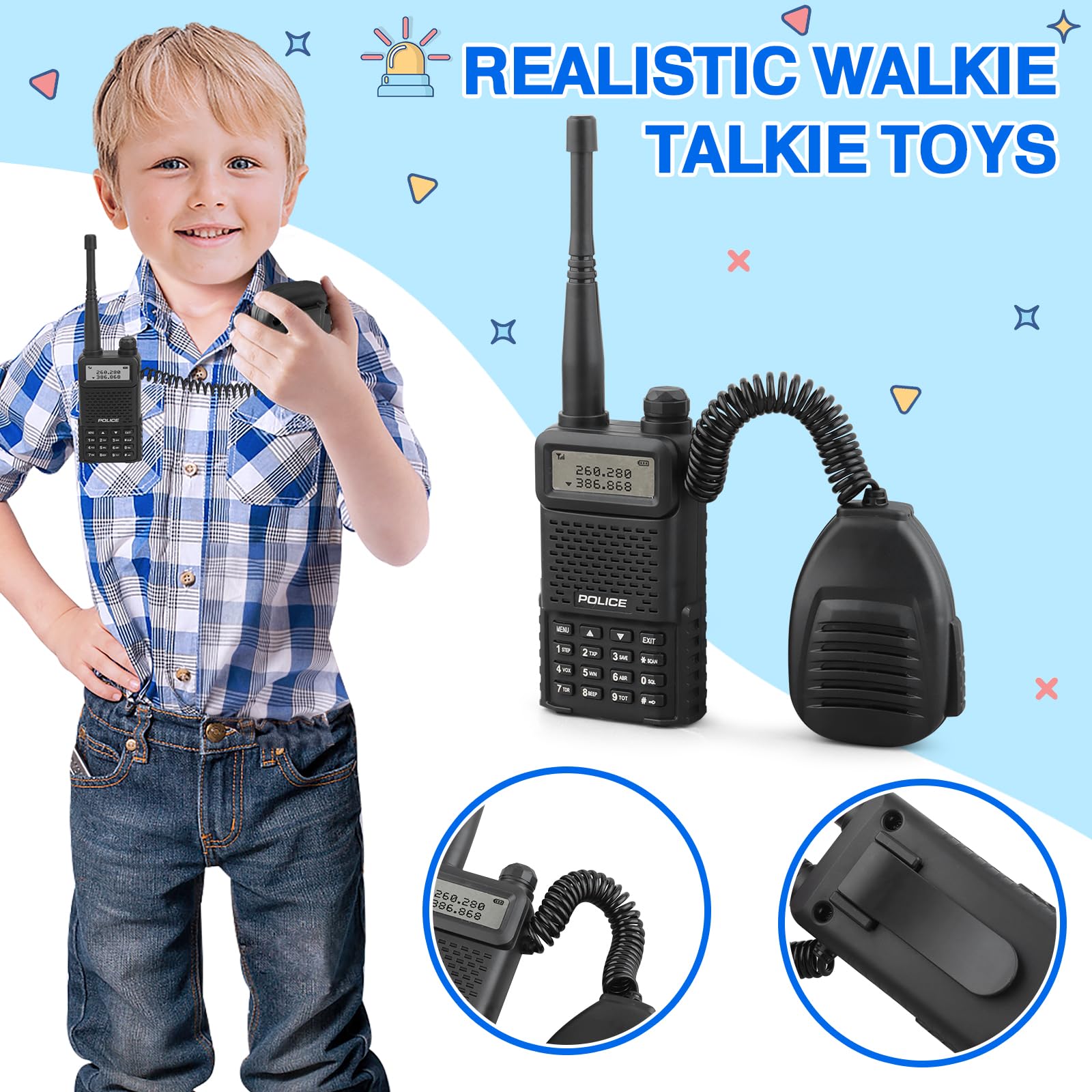 IVENRXIU Police Toys, Police Pretend Play Toys for Kids Boys and Girls, Role Play Set with Police Accessories, Handcuffs, Warning Light, Police Badge, Birthday Halloween Christmas Gifts - Image 4