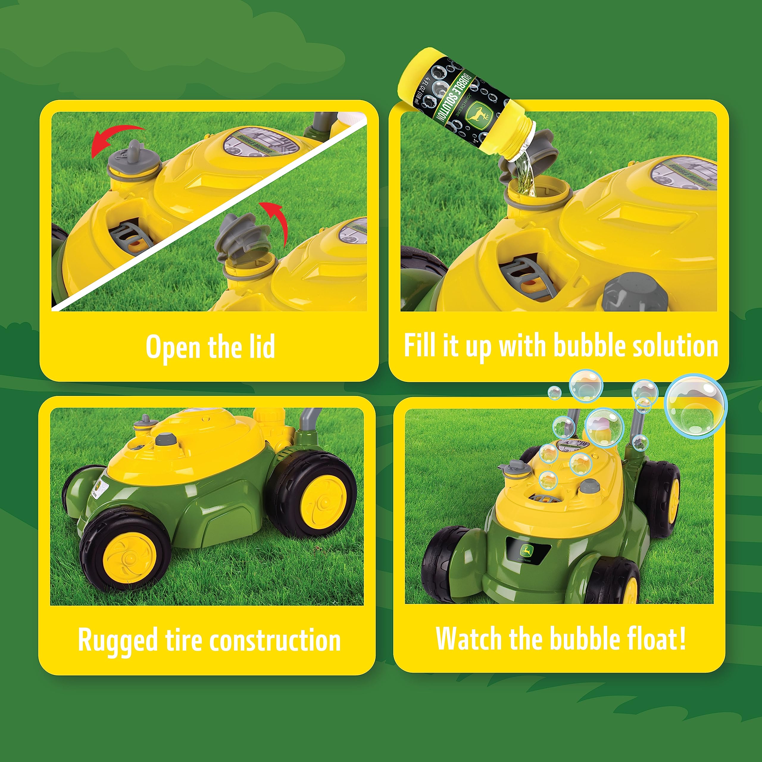 John Deere Bubble Lawn Mower for Toddlers, Bubble Blowing Machines, Indoor and Outdoor Gardening Toy, Birthday, Party Favor for Preschool Girls and Boys, No Batteries Required, 2+ - Image 4