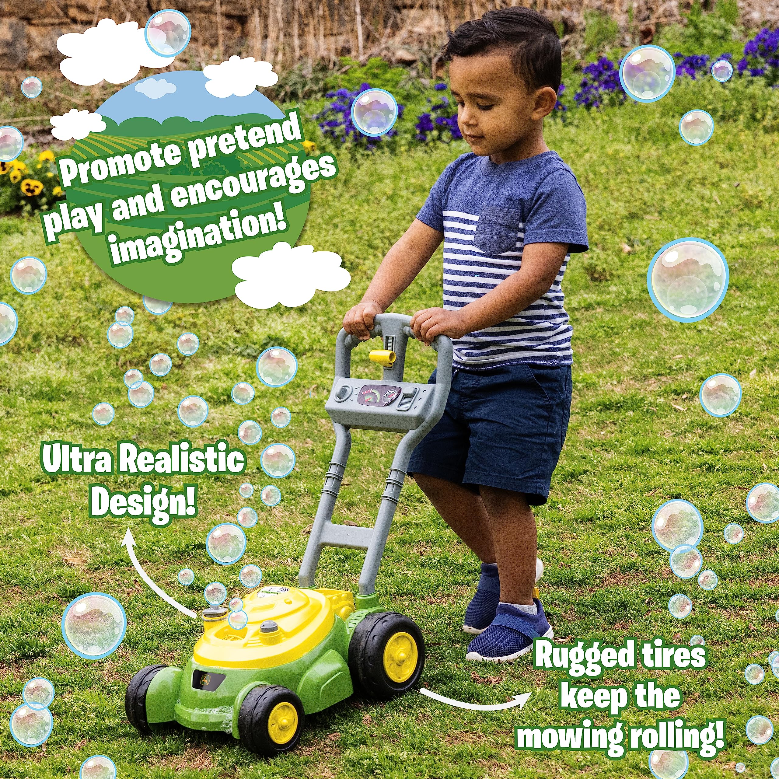 John Deere Bubble Lawn Mower for Toddlers, Bubble Blowing Machines, Indoor and Outdoor Gardening Toy, Birthday, Party Favor for Preschool Girls and Boys, No Batteries Required, 2+ - Image 5