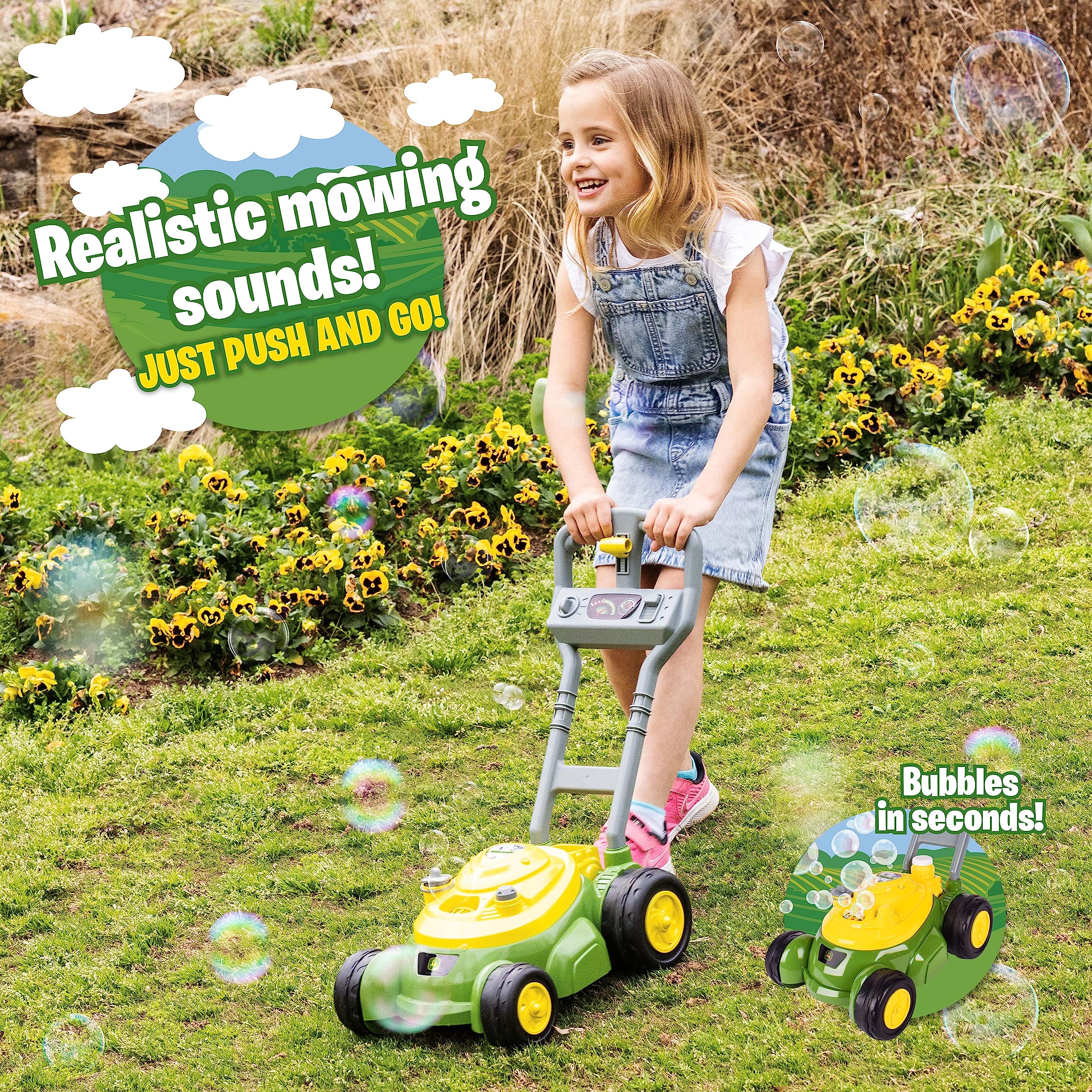John Deere Bubble Lawn Mower for Toddlers, Bubble Blowing Machines, Indoor and Outdoor Gardening Toy, Birthday, Party Favor for Preschool Girls and Boys, No Batteries Required, 2+ - Image 7