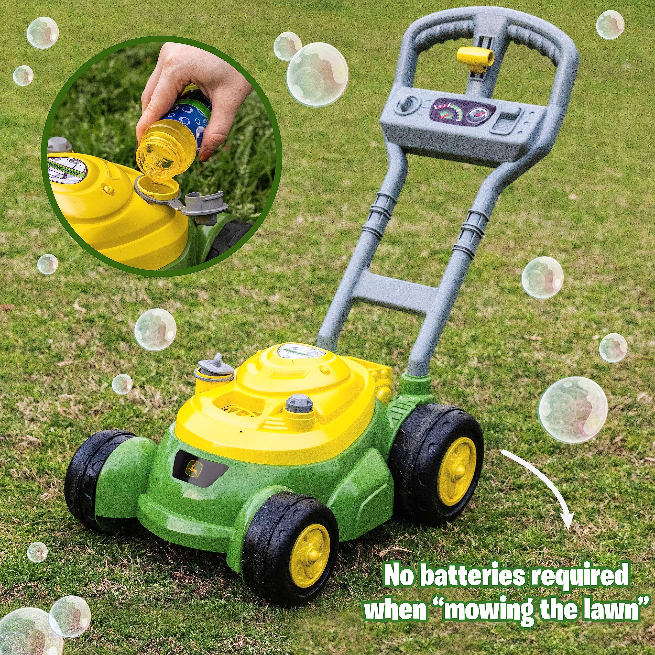 John Deere Bubble Lawn Mower for Toddlers, Bubble Blowing Machines, Indoor and Outdoor Gardening Toy, Birthday, Party Favor for Preschool Girls and Boys, No Batteries Required, 2+ - Image 6